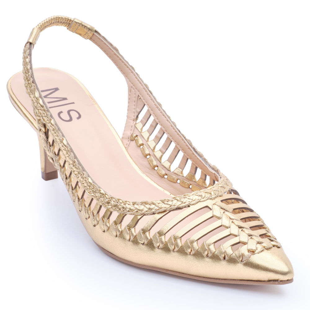 slingback m|s ouro metalizado com tiras vazadas e bico fino-2